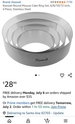 Keewah Round Mousse Cake Ring Set, 6/8/10/12 inch, 4 Piece, Stainless Steel