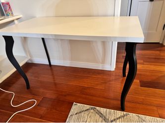 White tabletop + black curved wooden legs