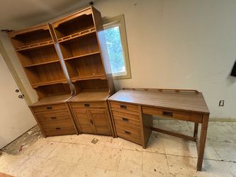 Vintage Thomasville Solid Wood 3-Piece Office Suite - Modular Wall Unit & Desk