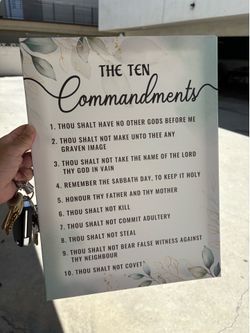 Ten Commandments Wall Decor  (White -The Ten, 12x15)