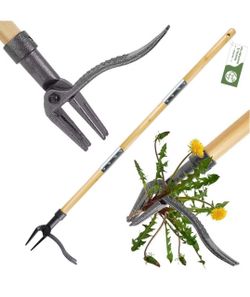 Weed Puller, Stand Up Heavy Duty Weed Remover Tool with Long Handle – 4-Claw Steel Head Weeder for Dandelions, Bamboo Garden Hand Weeding Tool, No Kne