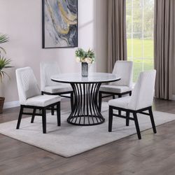 5 Pc White Faux Marble Top Round Dining Set  ✨ Juego De Comedor De 5 Piezas  Nuevo En Caja 