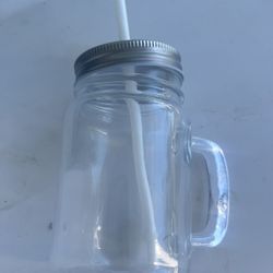 Glass Mason Jar With Straw 