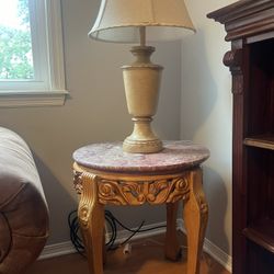 Lamp And Single Marble Table. 
