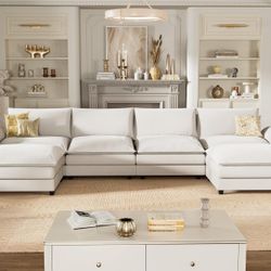 New 159" Modular Sectional Sofa, U Shaped Sofa Couch with Reversible Ottoman, DIY Combination Chenille Deep 4-Seat Cloud Couch for Living Room, Apartm