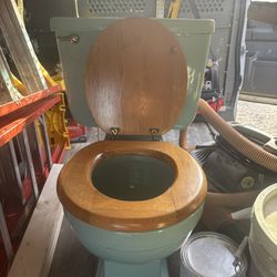 Vintage Rheem Aqua Blue Green Porcelain Toilet 
