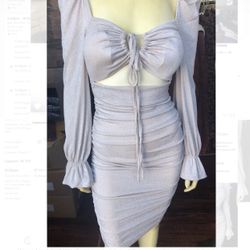 Shimmer MIDI Party Dress In Silver -size Medium 