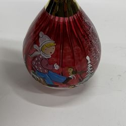 Vintage Hand Painted Glass Christmas Ornament Red Winter Scene Poland Style