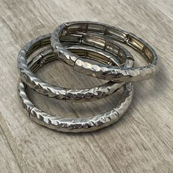 Express Silver Tone Hammered Stretch Bracelet Bangle Set