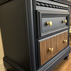 Refinished Navy & Wood Nightstand / Small Dresser