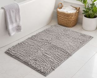 24" x 16" Chenille Microfiber Bath Rug Mat Gray Non Slip Soft Absorbent Bathroom