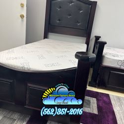 Twin Bed With Memory Foam Mattress And Box Set New 