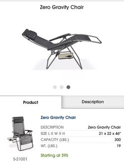 Zero gravity chair