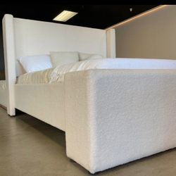 Boucle Bed Queen Bed Ivory Cream Bed Sherpa Upholstery NEW