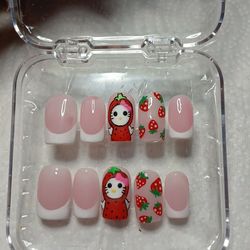 strawberries hello kitty press on nails