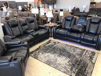 Power reclining sofa or love seat with LED USB adjustable headrest