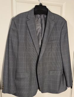 Gray, Brown, Blue Check- Pattern Tweed Blazer, Two Buttons, Six Pocket 46 Regular