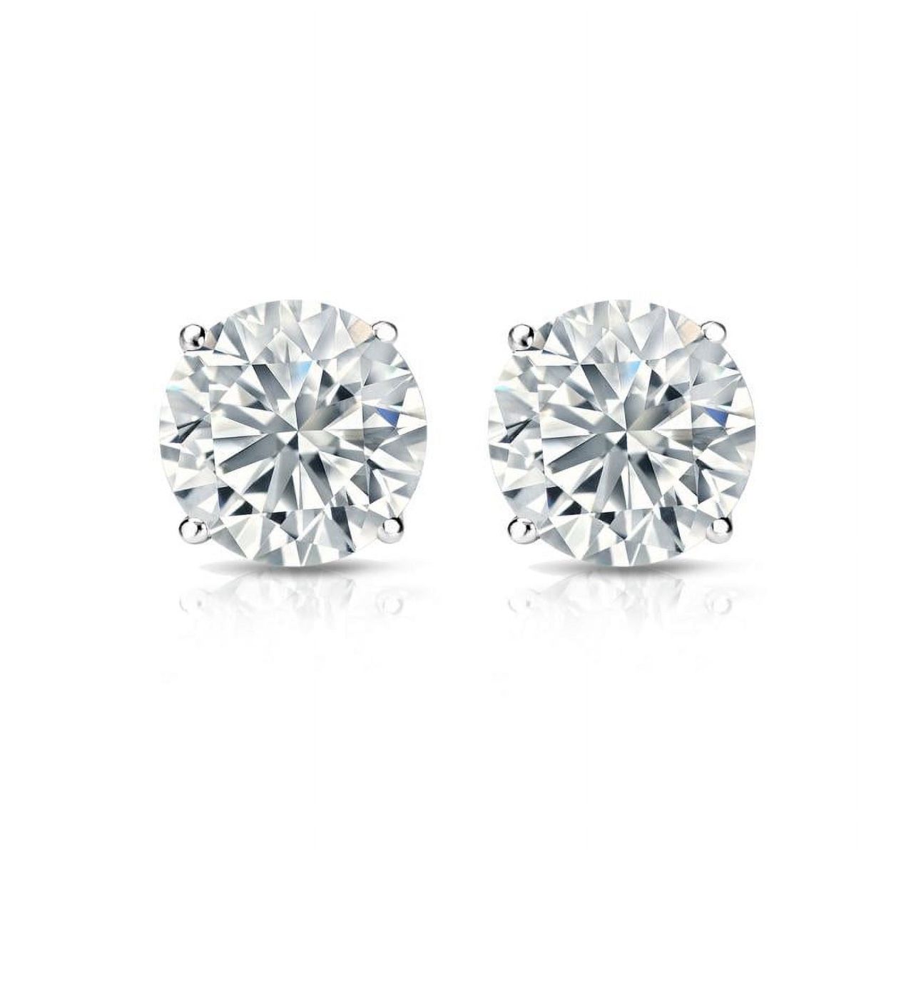 JeenMata 4 Prong 2 Carat Round Shaped Moissanite Solitaire Stud Earrings In 18K White Gold Plating Over Silver