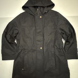 Pre Owned Good  London Fog  Overcoat Jacket  Full Zip  Button Removable Hoodie  Removable Hoodie Black  Women  Size Small Petite