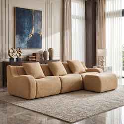 Chico 115" Teddy Fabric Modular L-Shaped Sectional Sofa with Ottoman