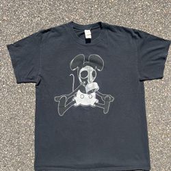 Y2K Mickey Mouse Gas Mask Graffiti Black Shirt Size Large Banksy