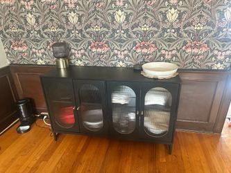 Black Dining Buffet, Fluted Glass Doors
