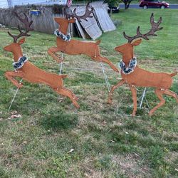 3-Piece Tinsel Jumping Reindeer Set Outdoor Christmas Decor Home Accents Holiday