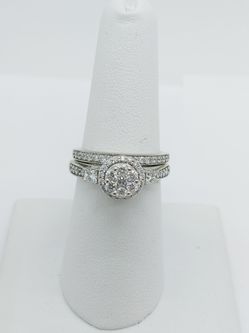 10k Wedding Band Set White Gold .81CTW Ring