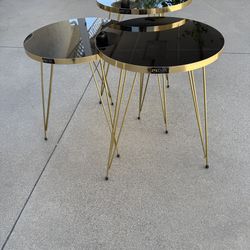 PAK HOME Set of 3 High Gloss Black Gold Legs end tables