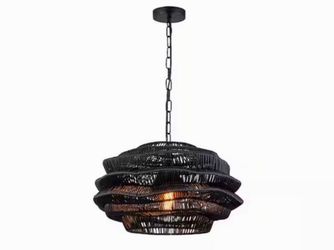 ELE Light & Decor Aaron 11 in. 1-Light Black Dimmable Outdoor Wicker Pendant Light Modern Handmade Coastal Hanging Light No Bulbs Included