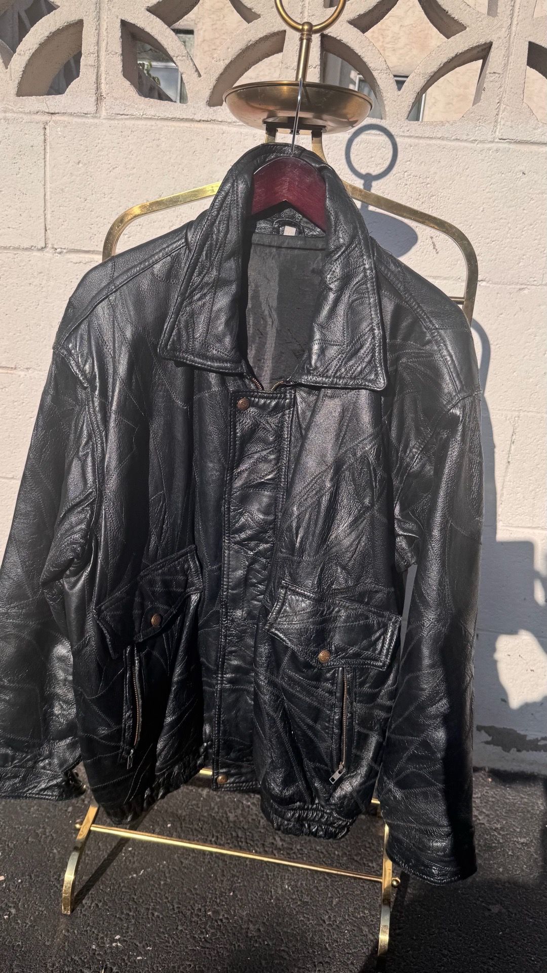 for "genuine leather" patchwork moto jackets