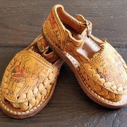 Vintage Toddler Mexican Leather Shoes Sandals 1950’s 