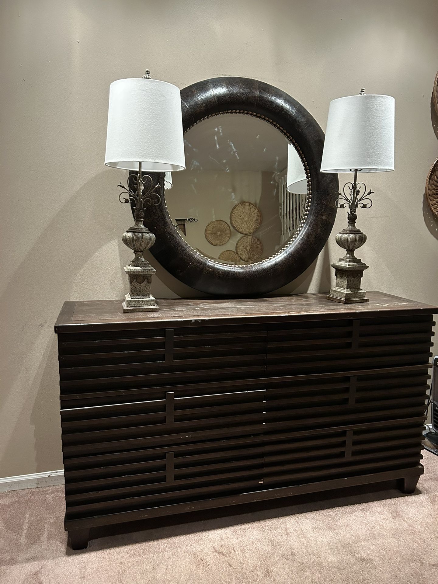 Solid Wood Dresses As Is. $100. Including Mirror And Lamps As Is For Free.