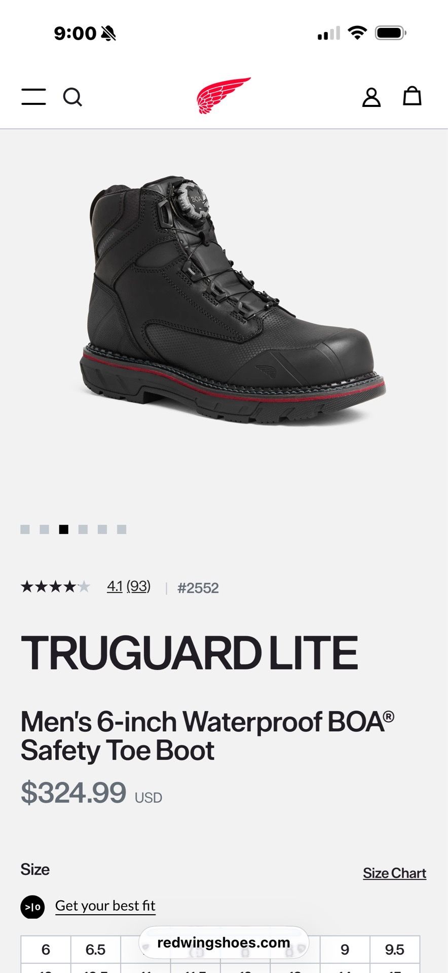 Red wings Trueguard Lite 6" BOA boot size 10