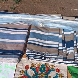 2 Beautiful Striped Curtains And Curtain Rod 