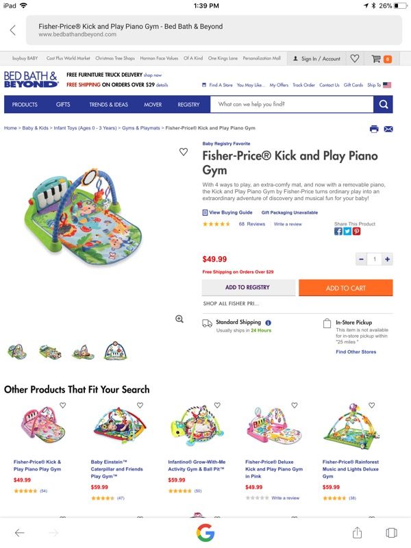 Fisher price kick and play piano gym