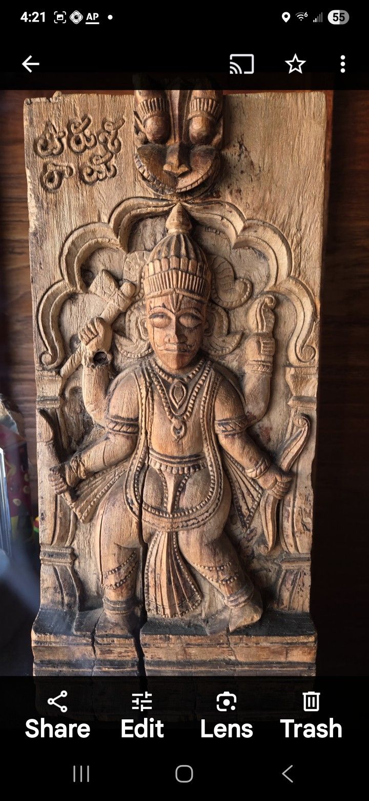 Very Old Vishnu Carving From One Piece Of Wood