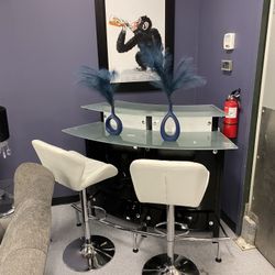 Modern 2 Tier Wine Liquor Bar With Wine Bottle & Glass Holder With Footrest Frosted Glass Top 