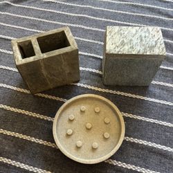 Bathroom Set: Toothbrush/ Toothpaste Holder, Q-tip Holder, Soap Dish