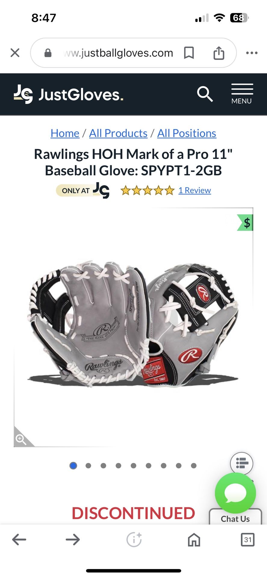 Rawlings HOH Mark of a Pro 11" Baseball Glove: SPYPT1-2GB