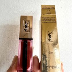 YVES SAINT LAURENT WATER STAIN GLOW 0.2 Oz LIP STAIN #204 PRIVATE CARMINE NIB