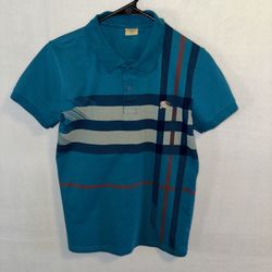 Burberry London Polo Shirt Men’s Small Blue Short Sleeve Casual Tartan Plaid 