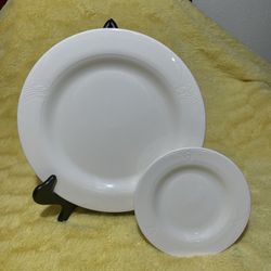 Syracuse China Cafe Royal Plates, White Embossed Syralite Porcelain Plates - 10.75” DINNER PLATES - 84 TOTAL ($5 each); 6.5” ENTREE PLATES - 24
