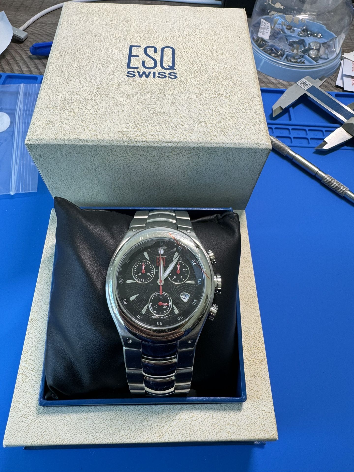 Men's ESQ Centurion Chronograph Stainless Steel Black Dial ES.03.1.14.5485 SWISS retail $450