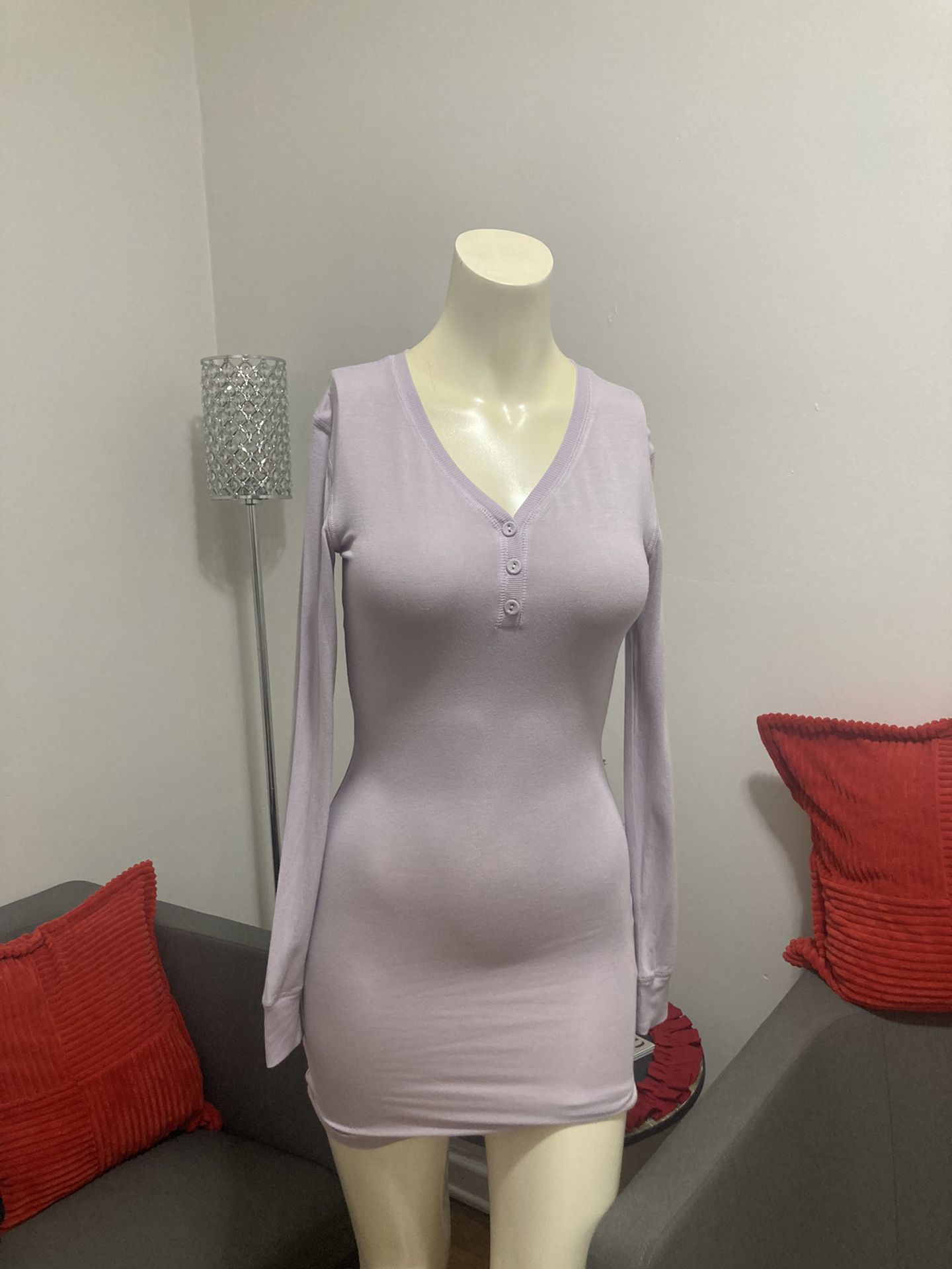 Skims Size Small Soft Lounge Button Up Henley Dress Iris Mica NWT Purple