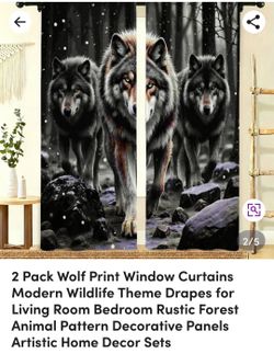 Wolf Pack Print Window Curtain Panel Set
