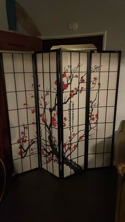 Japanese 4-Panel Screen Room Divider in Plum Blossom