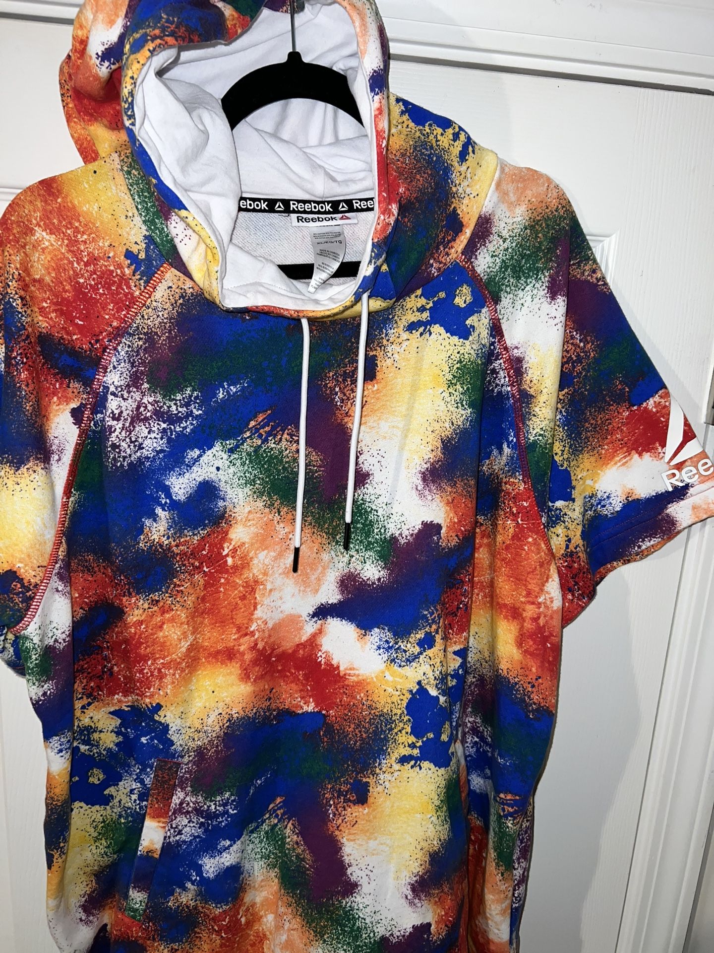 Reebok Multicolor Shortsleeve Tie Dye Kangaroo Pocket Pullover Hoodie XL