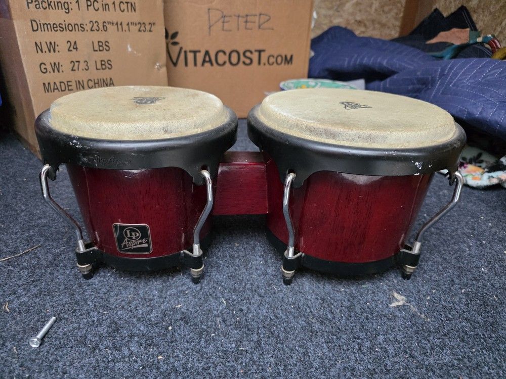 LP Lpa601 Aspire Oak Bongos With Black Hardware Dark Wood