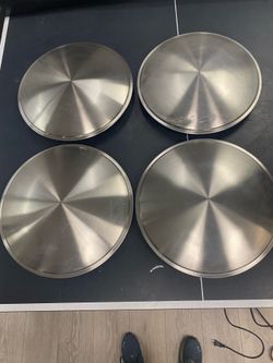Set Of 4, 15 Inch Polished Stainless Steel Solid Moon Hubcaps Wheel Covers